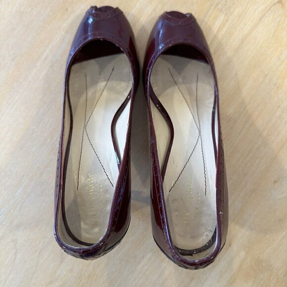 Kate Spade Womens Burgundy Patent Leather Peep Toe Stiletto Heels Pumps Sz 8 - Picture 4 of 8